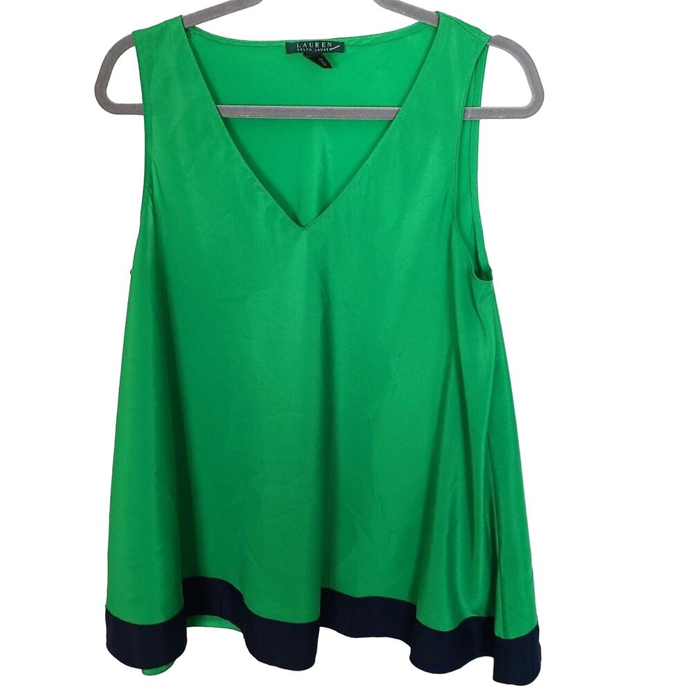 Lauren Ralph Lauren Womens V-Neck Blouse Kelly Green Size 8 Preppy Layering
